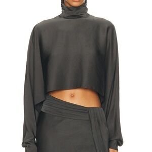 Sally LaPointe Black Lightweight Satin Caftan Top